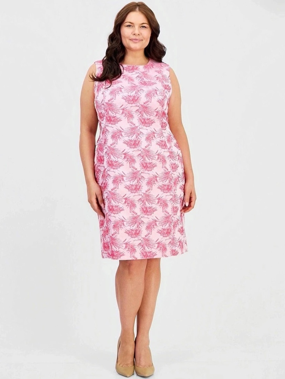 Kasper Pink Jacquard Sleeveless Sheath Dress and Topper NEW